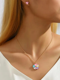 Pastel Heart Necklace and Post Earrings Set