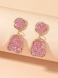 Pink Glitter Druzy Dangle Earrings