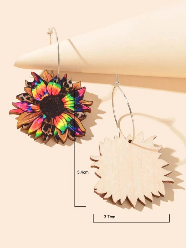 Wooden Tie Dye Flower Earrings