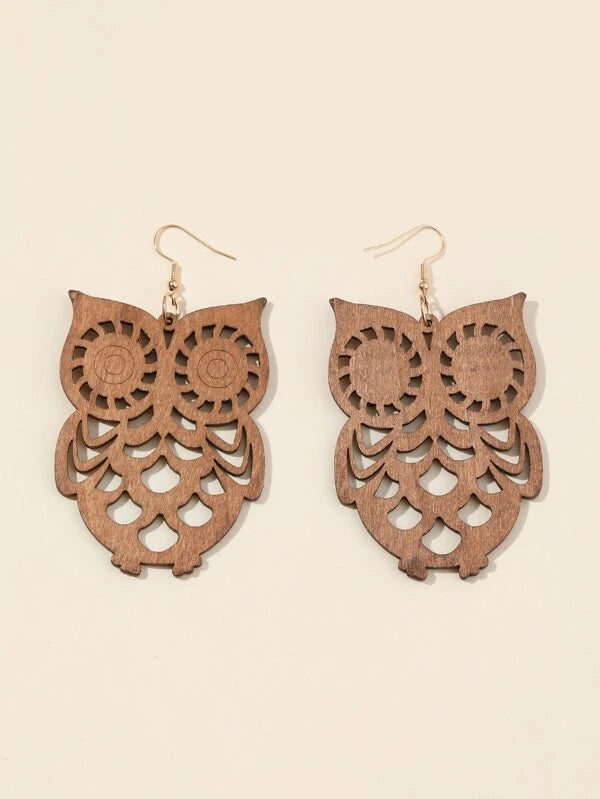 Lightweight Wooden Owl Earrings