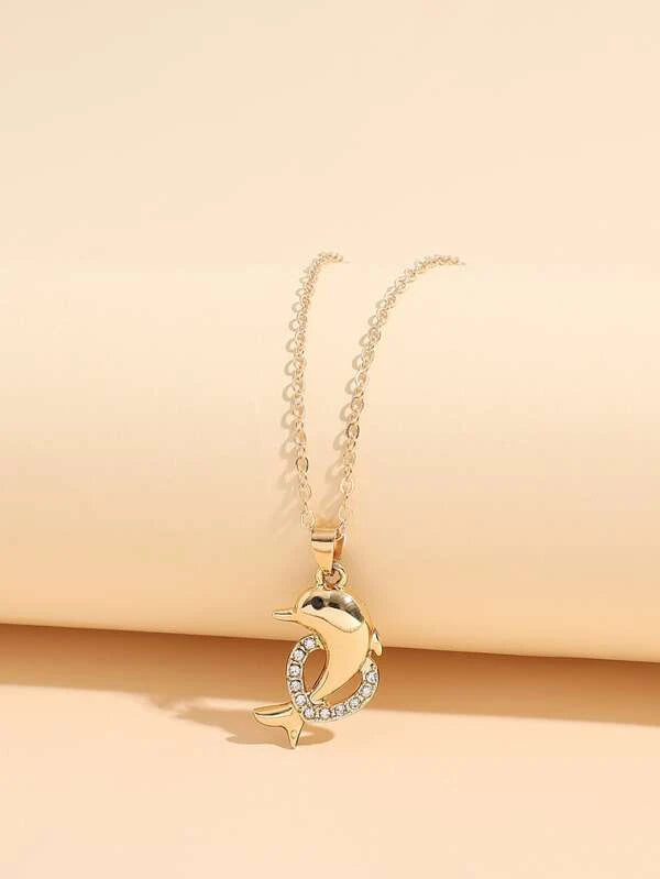 Gold tone Dolphin Charm Necklace