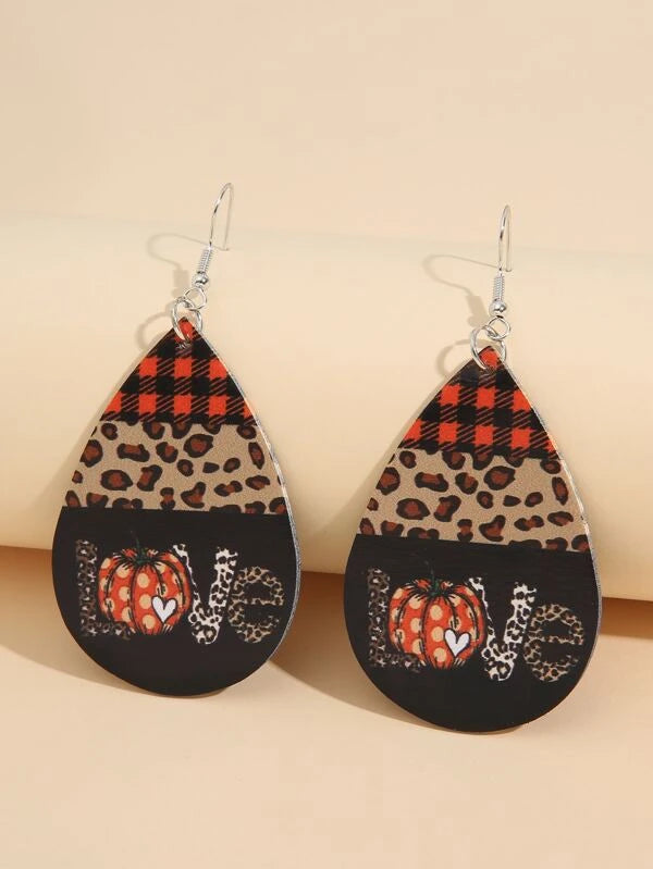Leather Leopard Pumpkin Earrings