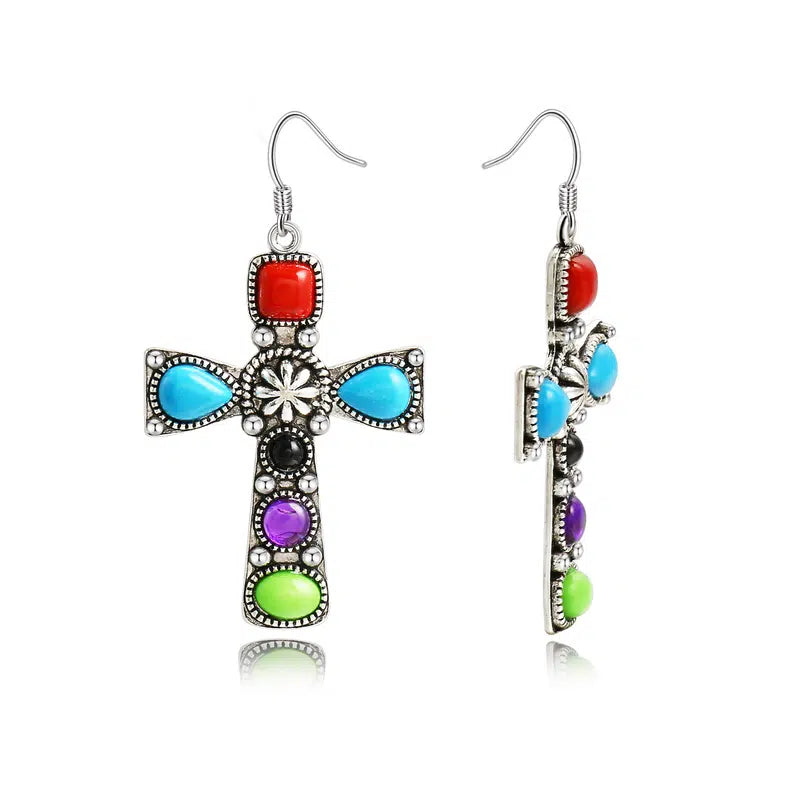 Boho Colorful Cross Earrings