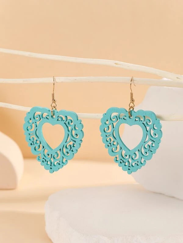 Blue Hollow Heart Earrings