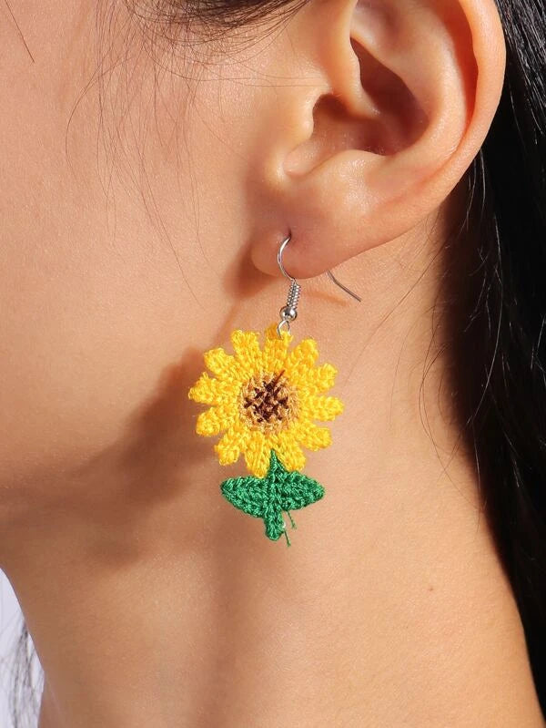 Light Weight Woven Sunflower Earrings