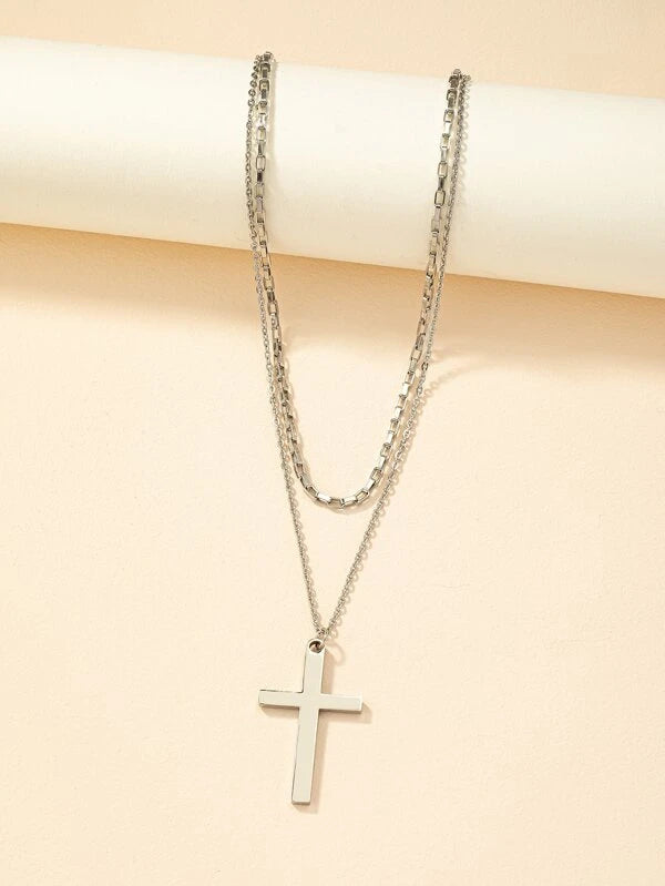 Large Layered Cross Necklace