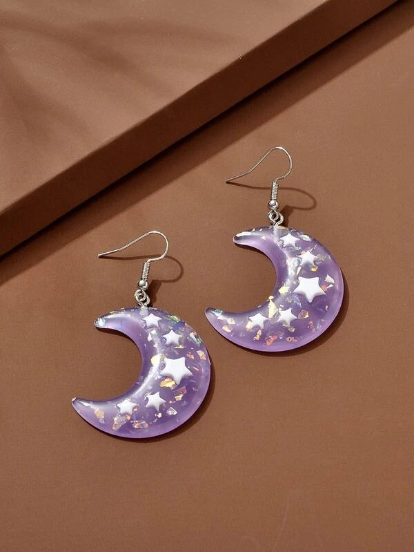Purple Star and Moon Acrylic Earrings