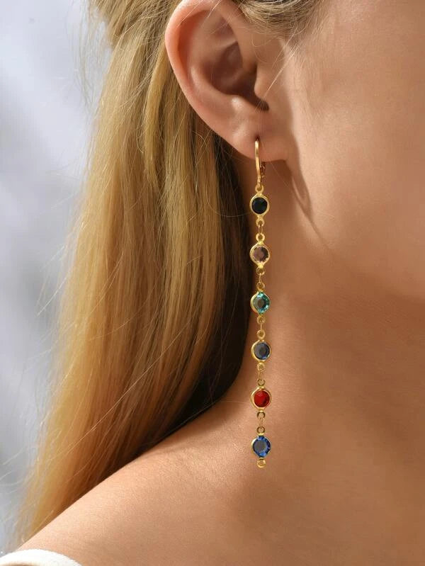 Multi Colored Crystal Long Drop Earrings