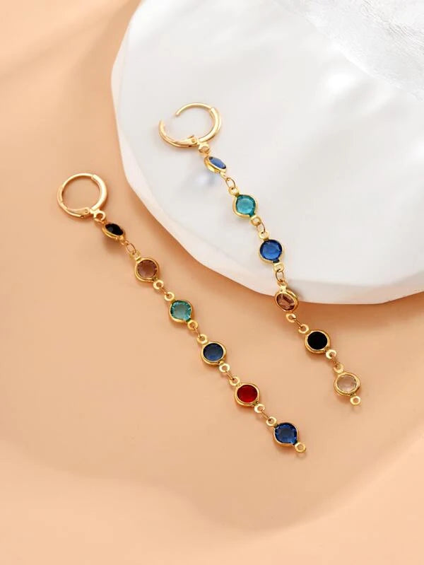 Multi Colored Crystal Long Drop Earrings