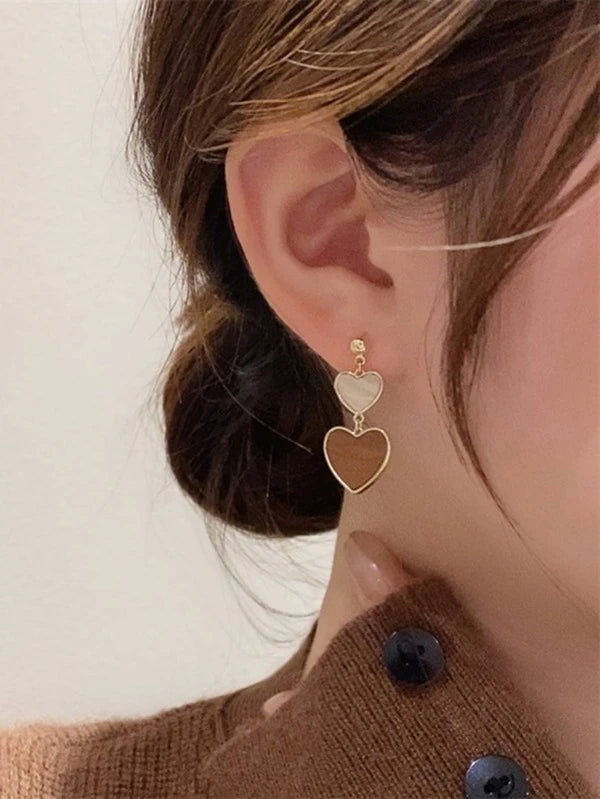 Small Brown Heart Drop Earrings