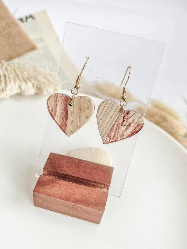 Light Distressed Wooden Heart Earrings