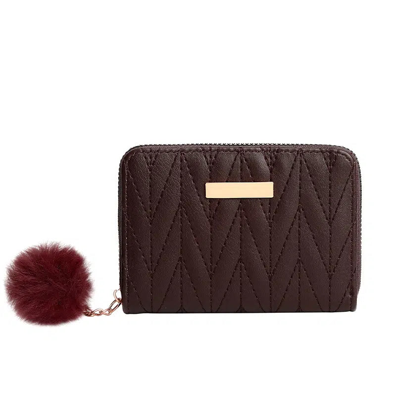 Small Ladies Zipper Wallet with Pom Pom Tassel-Choose Your Color