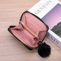 Small Ladies Zipper Wallet with Pom Pom Tassel-Choose Your Color