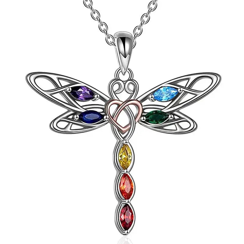 Dragonfly Colorful Rhinestone Pendant Short Necklace