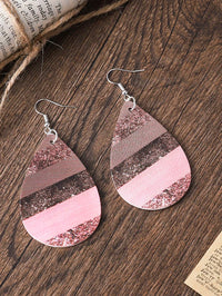Leather Glitter Pink Teardrop Earrings