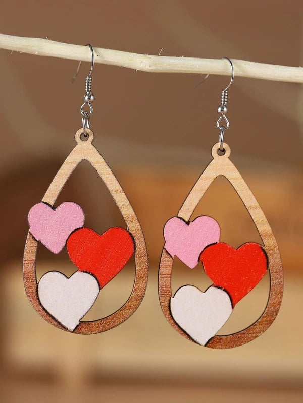 Wooden Heart Earrings