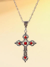 Red Rhinestone Ornate Cross Necklace