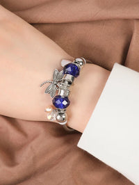 Dragonfly and Heart Charm Flexible Bangle Bracelet