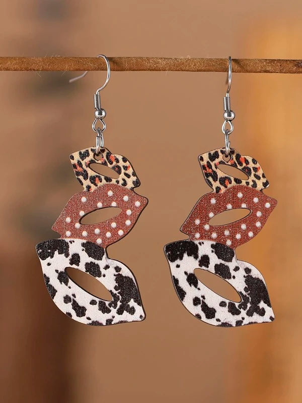 Cow and Leopard Print Lightweight Lip Shaped Earrings