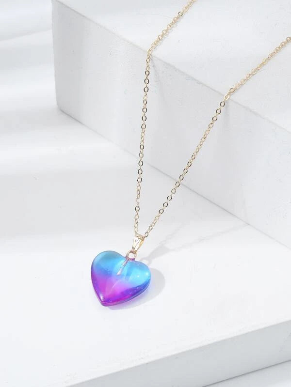 Gradient Blue Heart Short Necklace
