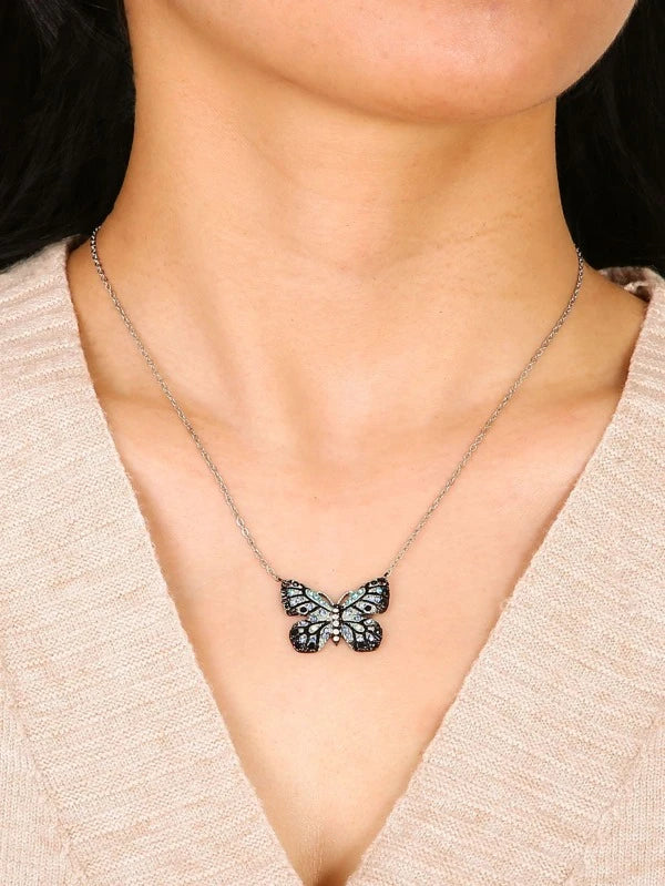 Dark Rhinestone Butterfly Short Necklace