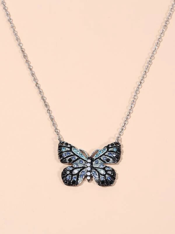 Dark Rhinestone Butterfly Short Necklace
