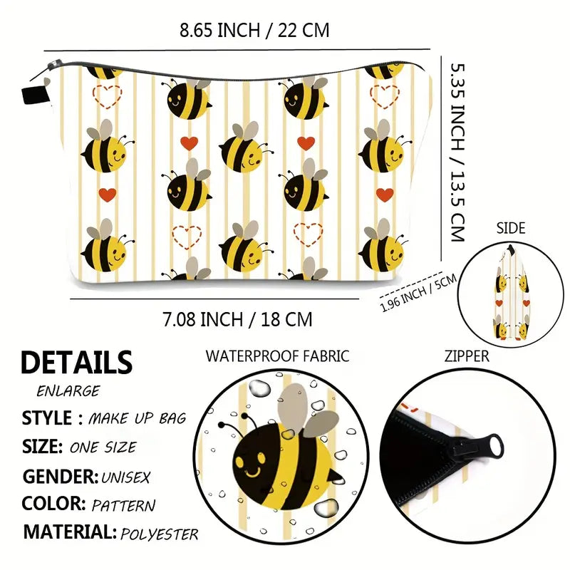 Bee & Heart Print Makeup Pouch
