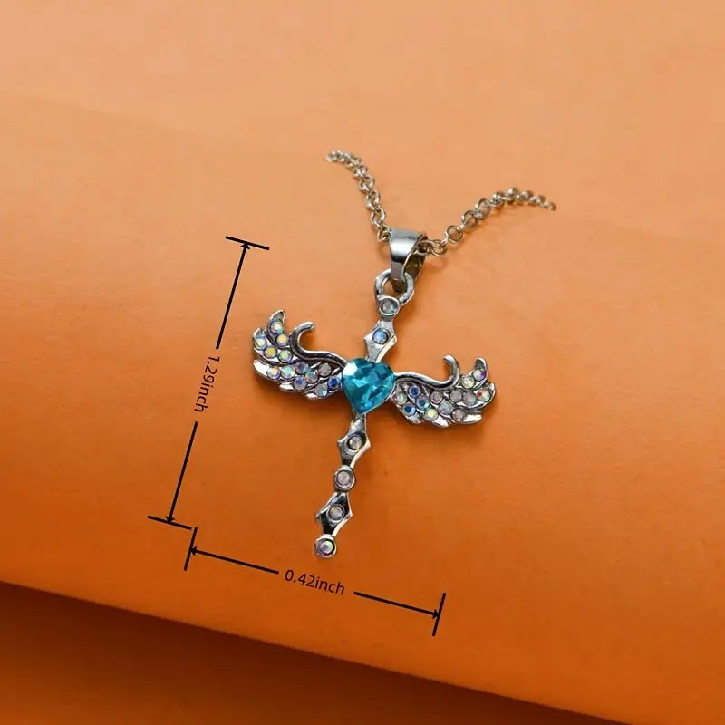 Winged Cross Heart Pendant Necklace