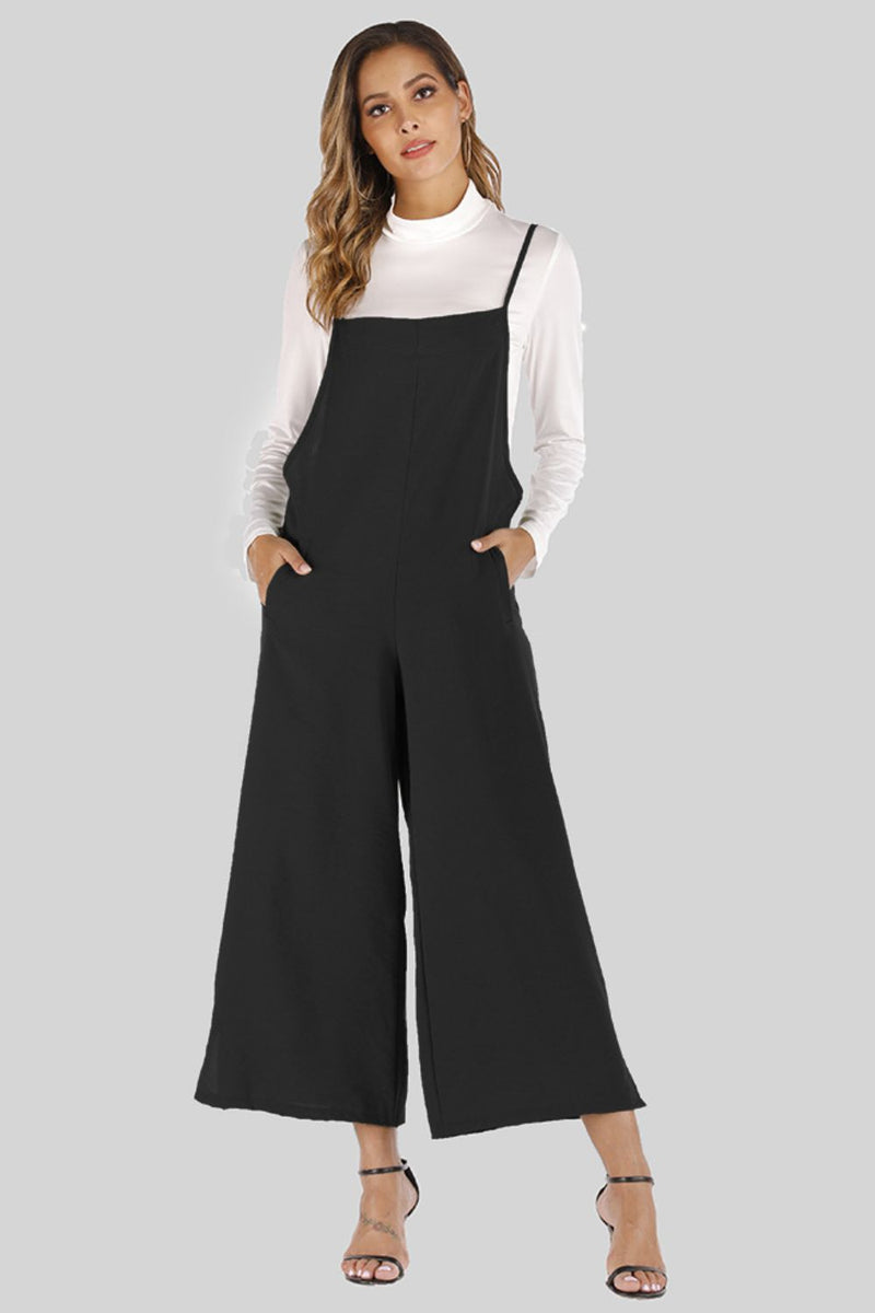 Full Size Cropped Wide Leg Overalls with Pockets