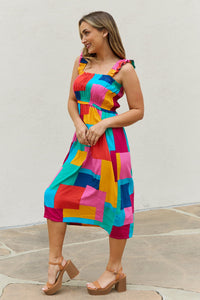 And The Why Multicolored Square Print Summer Dress