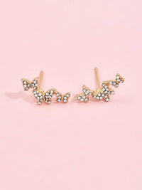 Gold and Rhinestone Butterfly Stud Earrings