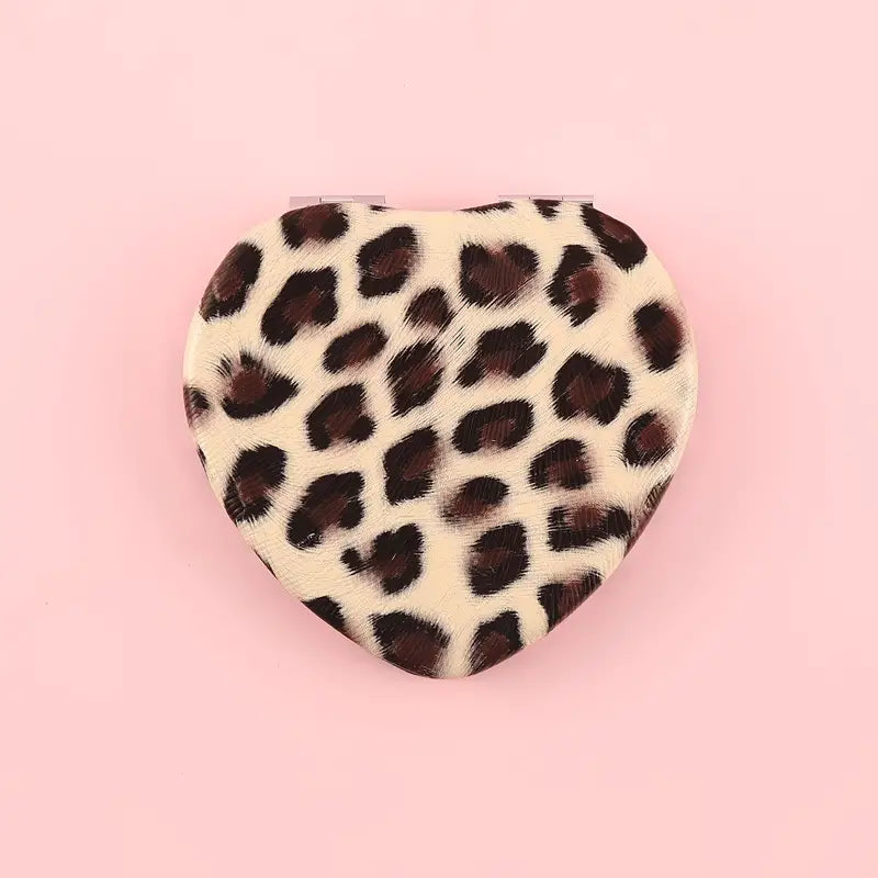 Heart Shaped Leopard Compact Mirror