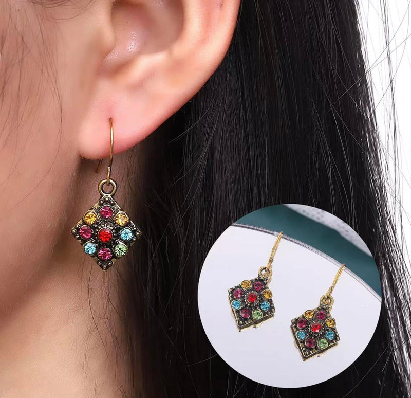 Small Vintage Style Multi-Colored Rhinestone Earrings
