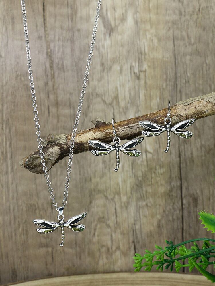 3 piece Dragonfly Necklace and Earrings SET
