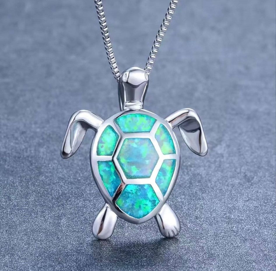 Turtle Shaped Fire Opal Short Necklace