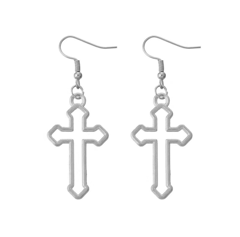 Simple Silver Hollow Cross Earrings