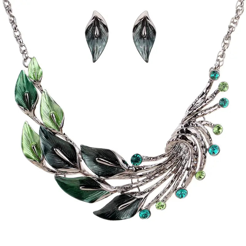 Beautiful Flower Statement Necklace and Earrings Set-Choose Color