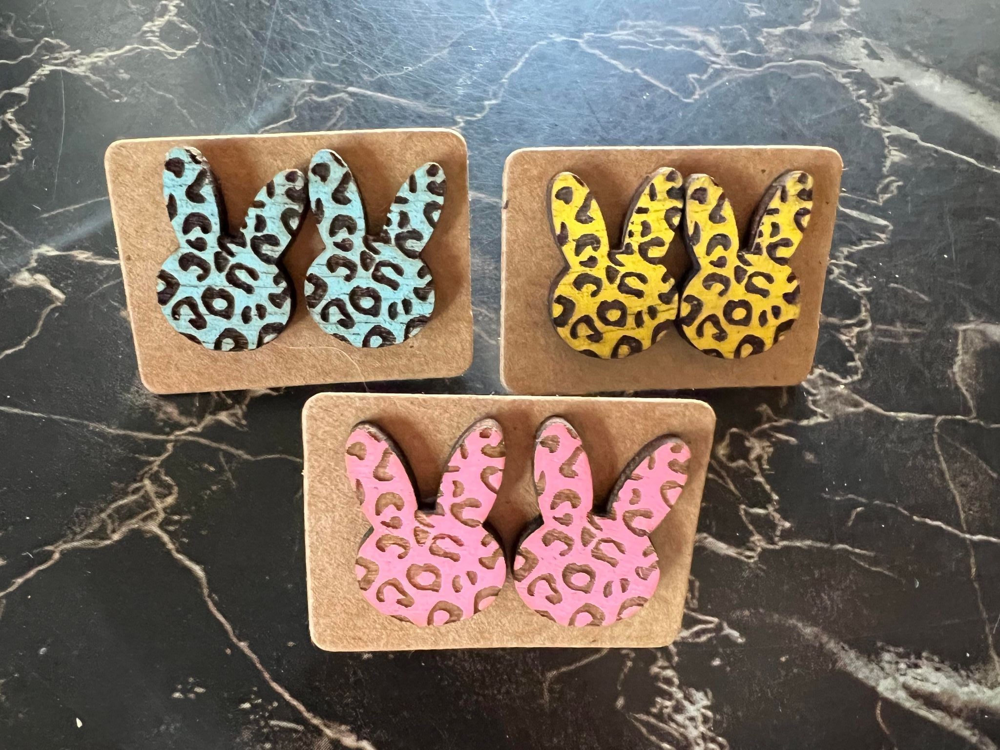 Handmade Bunny Cheetah Print Stud Earrings-Choose Color