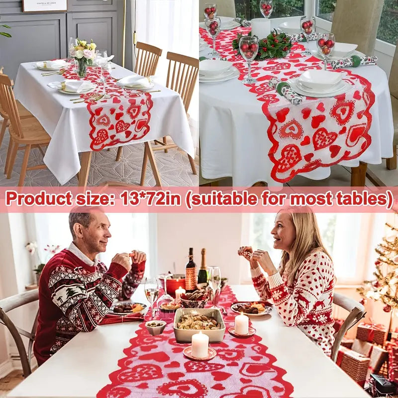 Valentine's Day Lace Heart Table Runner