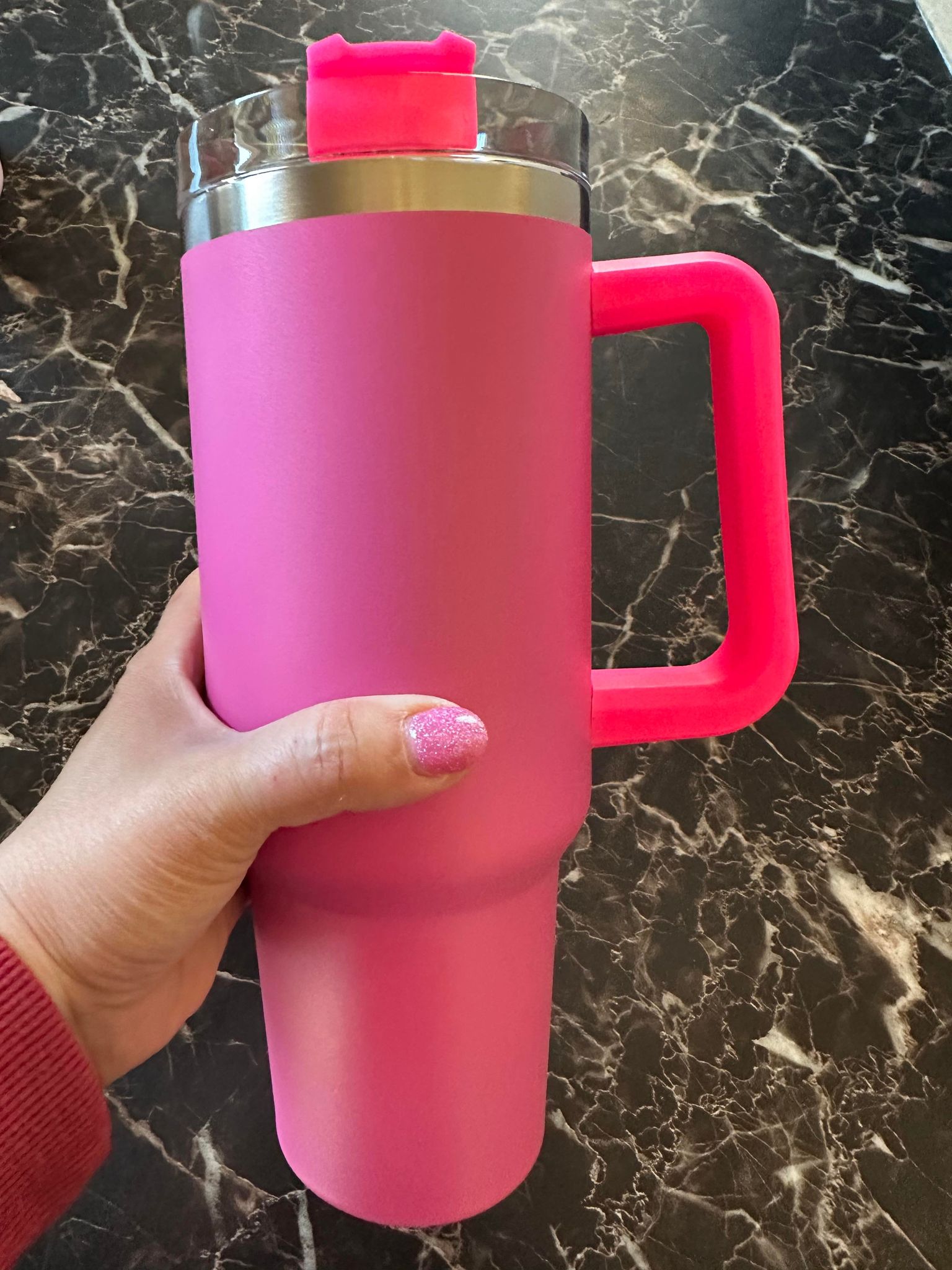 40oz Stainless Steel Vacuum Sealed Tumbler with Handle and Straw (Pink)