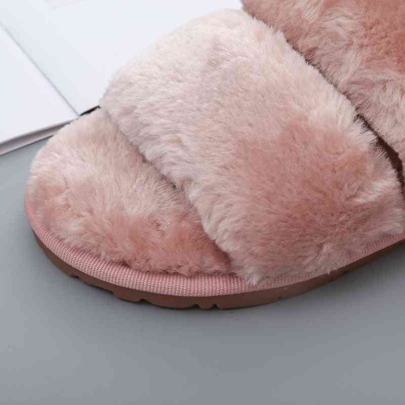 Faux Fur Open Toe Slippers
