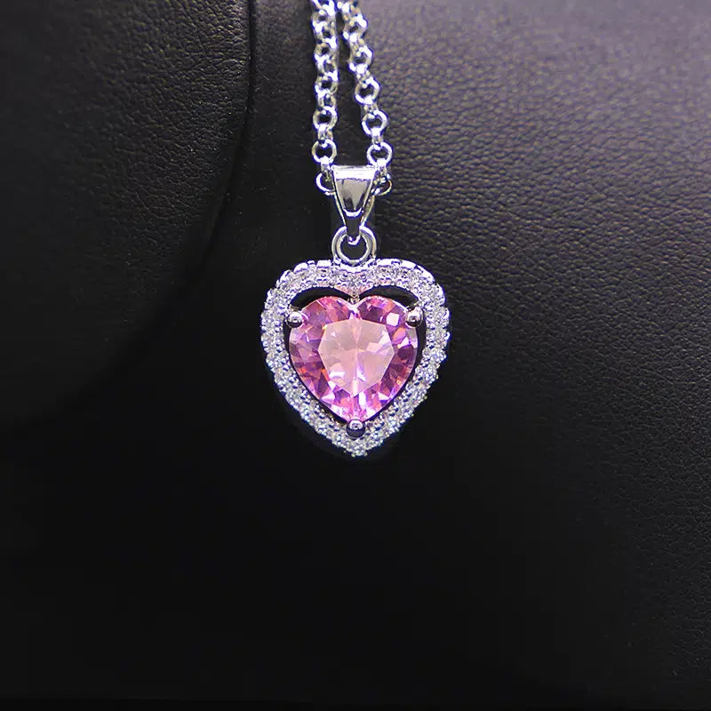 Pink Heart Necklace and Earrings Set