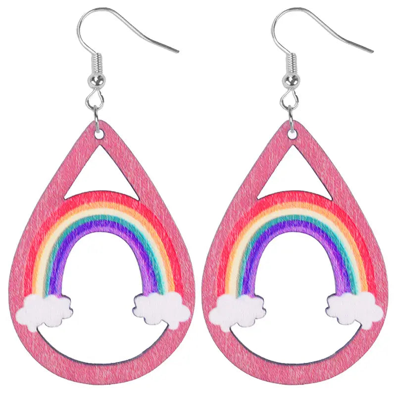 Lightweight Wooden Rainbow Earrings