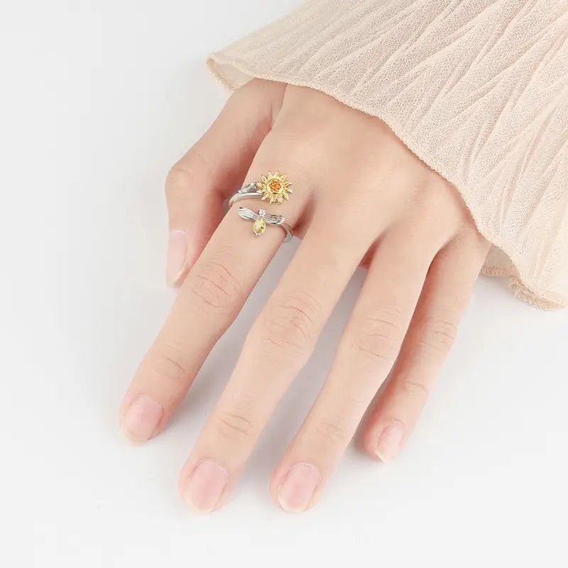 Sunflower & Bee Fidget Spinner Ring