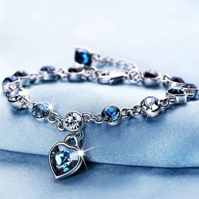 Dark Blue Rhinestone Heart Clasp Closure Bracelet