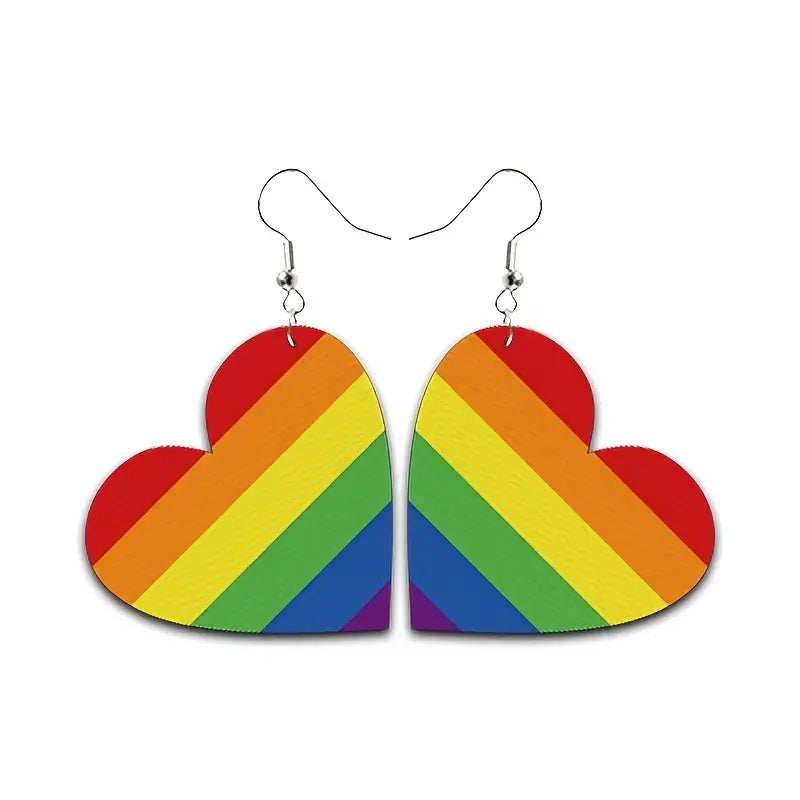 Rainbow Heart Leather Earrings
