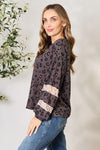 Jade By Jane Full Size Leopard Lace Detail Blouse