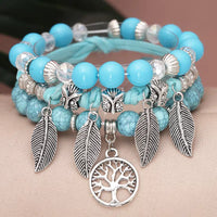 Tree of Life And Leaf Charm Stretchy Bracelet Stacks-Choose Color