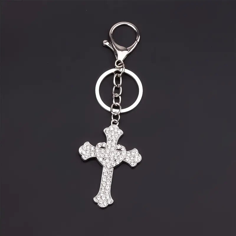 Blingy Cross and Heart Keychain