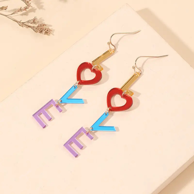 Gold and Acrylic Love Earrings